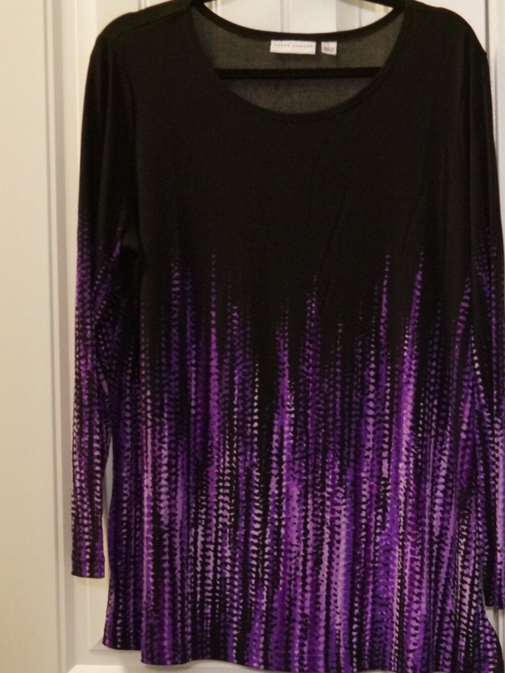Susan Graver Liquid Knit Long Sleeve Border Print Tunic Size L